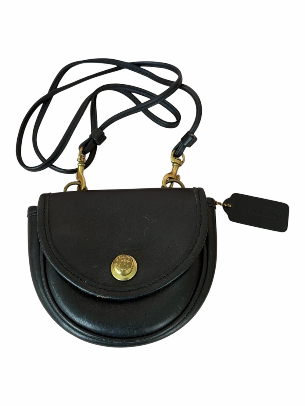 Vintage Coach Black Mini Watson Saddle Crescent Crossbody Convertible Belt Bag